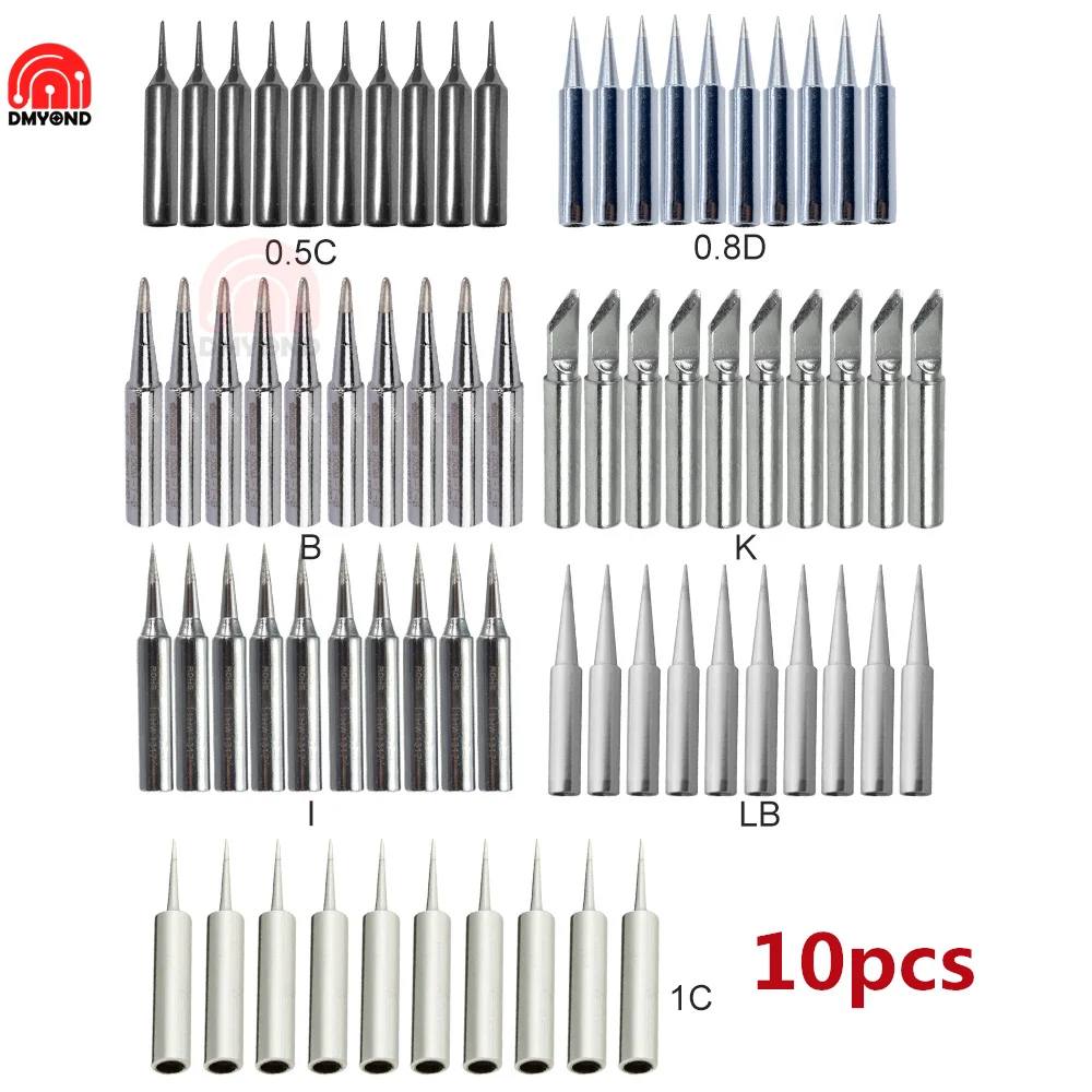 10pcs 납땜 인두 팁 900M T 반자동 구리 무연 납땜 팁 0.8D/0.5C/1C/LB/B/I/K 납땜 스테이션