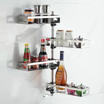 

kitchen organizer storage Wall corner Stainless Steel Rotate Hanging stand holder Save Space kitchen rack