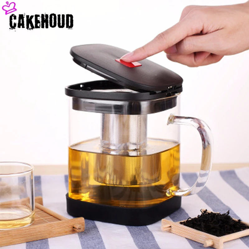 CAKEHOUD высокотемпературный стеклянный пузатый чайник высокоборосиликатный квадратный цветочный чайный кофейник с замачивающимся фильтром чайный набор