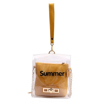 

QZUnique Women's Transparent Jelly Bag For Girls Single Shoulder Letter Bag With PU Strap Clear Bag Yellow