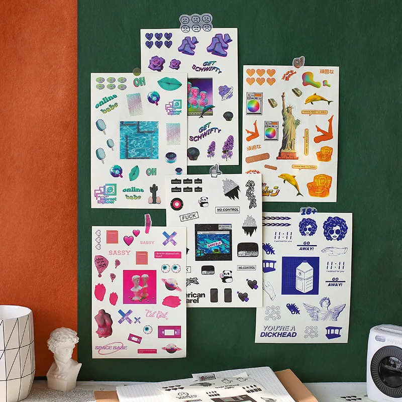 

Paper Mister Sticker Package Everything-Steam Wave Series 8-Fresh PDA Material Decorative Stickers 4 Sheets