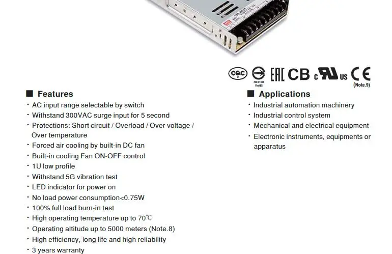 LRS-350-5 означает хорошо переключаемый источник питания 5V 300W 60A