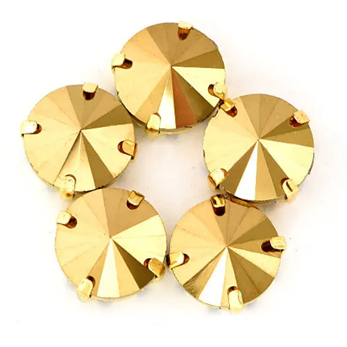 Mine Gold Круглый стакан Rivoli пришивные стразы с золотым коготком круглые пришивные стразы со стразами для свадебного платья B3547 - Цвет: Mine Gold