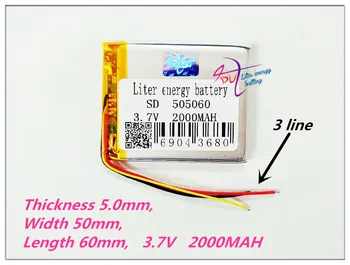3 line 505060 3.7V 2000MAH Polymer rechargeable batteries For MP4 MP5 GPS DVD mobile video game PAD E-books 504860