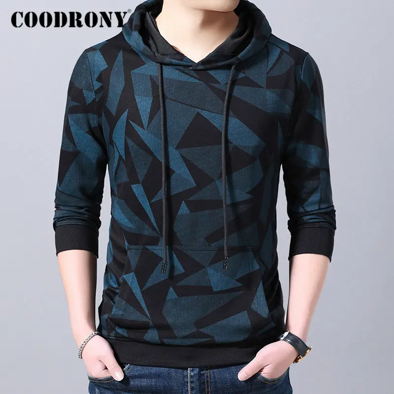Синий Бренд COODRONY, мужские толстовки с капюшоном, уличная мода, пуловер с рисунком, худи для мужчин, Осень-зима, Повседневная Толстовка с капюшоном, мужские топы 94008 - Цвет: Синий