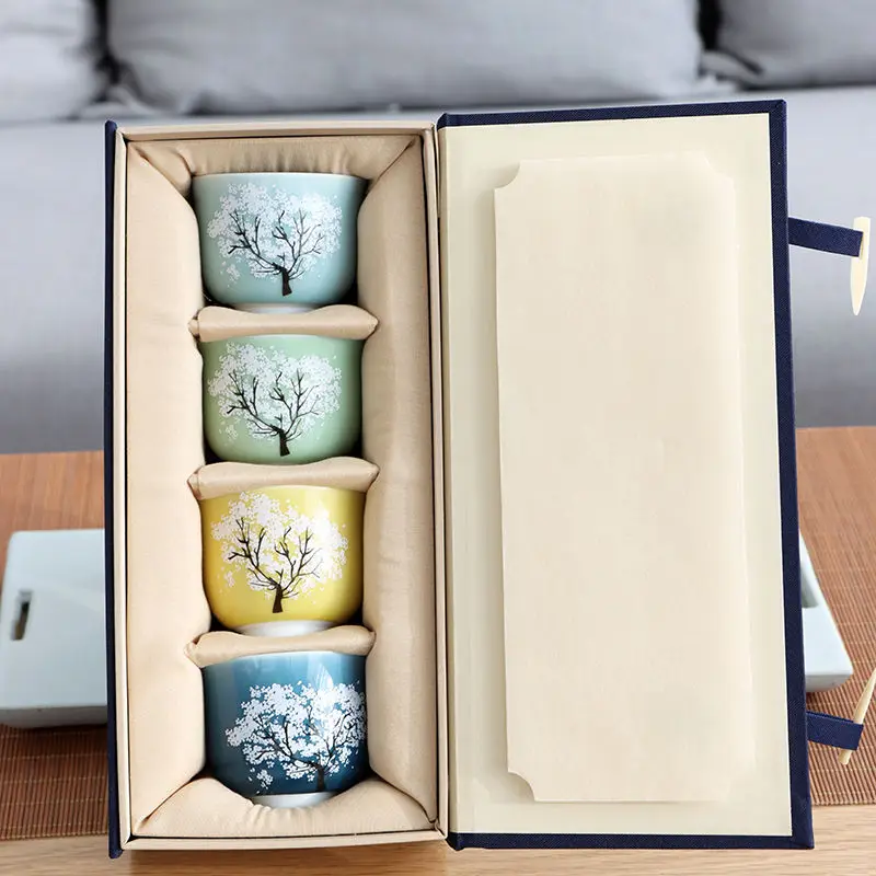 Japanese Magic Sakura Cup Cold Temperature Color Changing Tea Cup Ceramic Kung Fu Single Set Special Gift For Friends tea cup