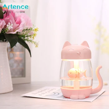 

Ultrasonic Air Humidifier 350ml Diffuser Ultrasonic USB Cat Cold Fog Cute Mini Fan with LED Light for Home Office New