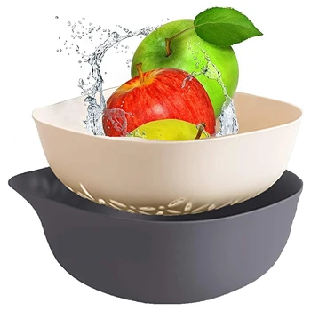 

Kitchen Colander 2 in 1 Fruit and Vegetable Strainer Bowl Sets, Detachable Colanders Strainers Set Washing Bowl (Gray)