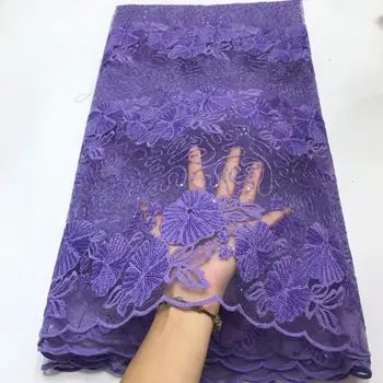 

High Quality Purple Nigerian Lace Fabrics 2019 With Sequins African Lace Fabric Embroidered Tulle Mesh French Lace Fabric