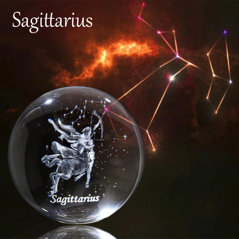 

H&D 3D Laser Sagittarius Constellation Crystal Ball Figurine for Feng Shui/Divination or Home/Office Decoration Best Gift (60mm)