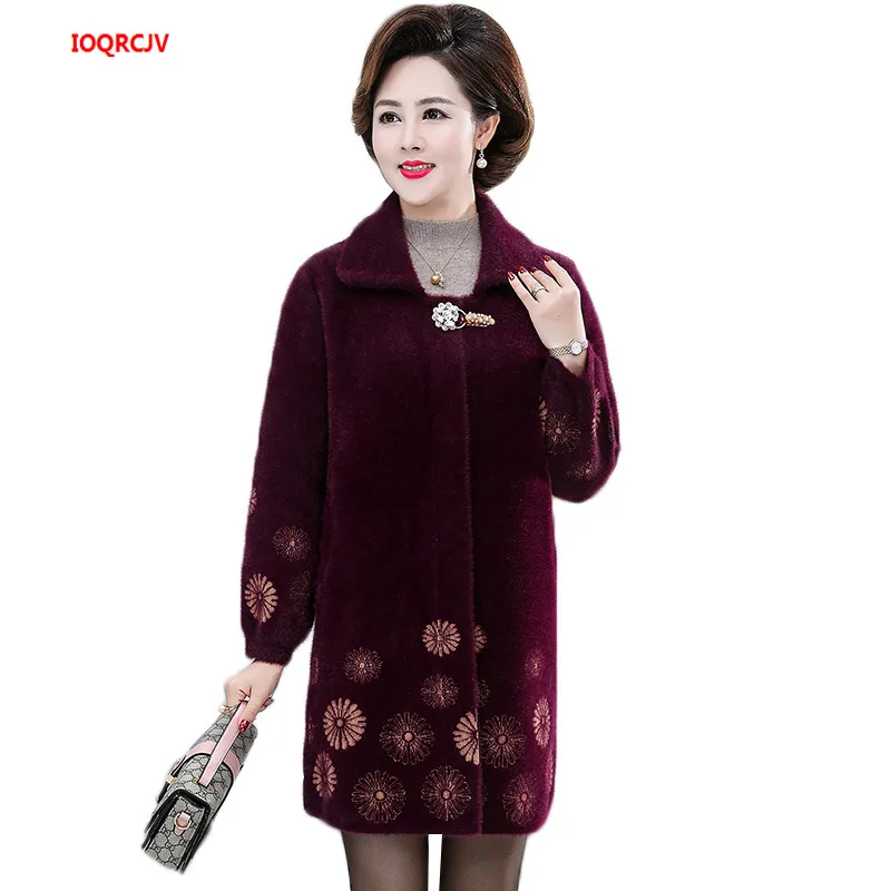 Autumn Winter Middle-aged Women Cashmere Sweater Jacket Large Size Women Imitation Water Velvet Coat 5XL High Quality W1419