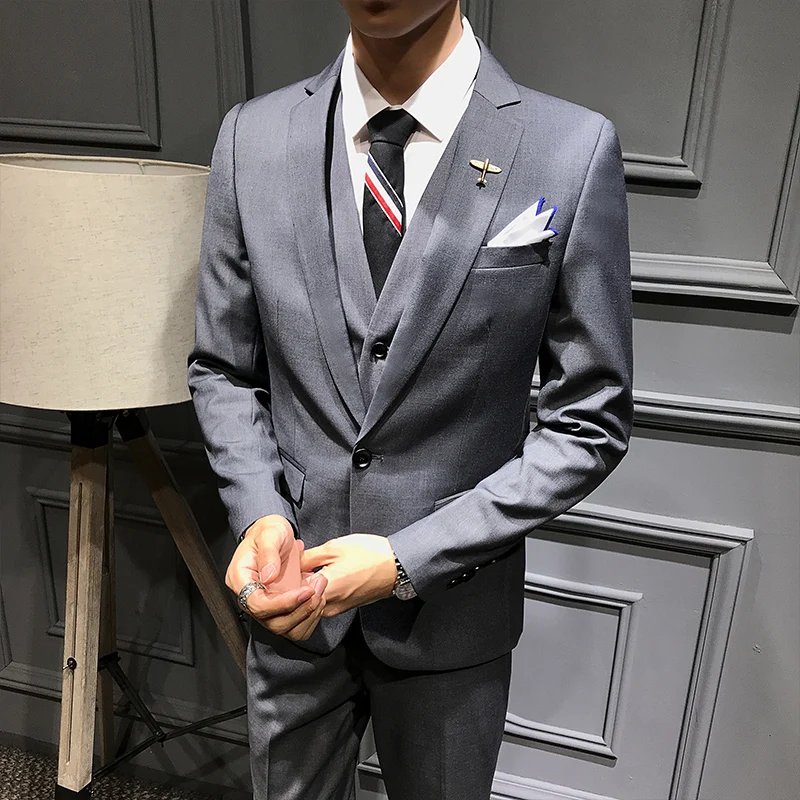 Groom male wedding dance dress slim tuxedo men formal business suit suit 3 pieces (jacket + trousers + vest)