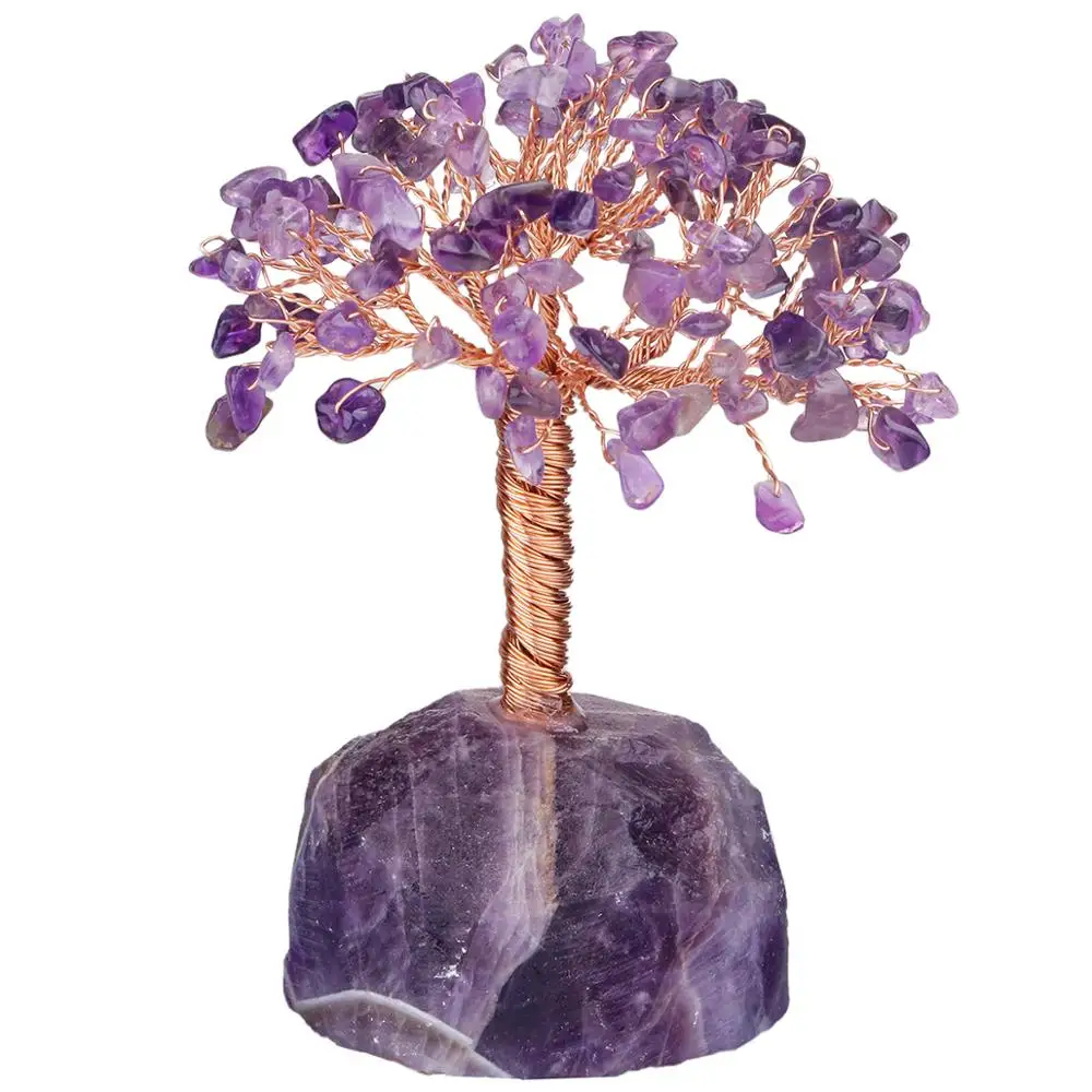 

TUMBEELLUWA Healing Crystal Tumbled Stones Money Tree with Natural Gemstone Base Fengshui Ornament Lucky Home Decor 5''-6''