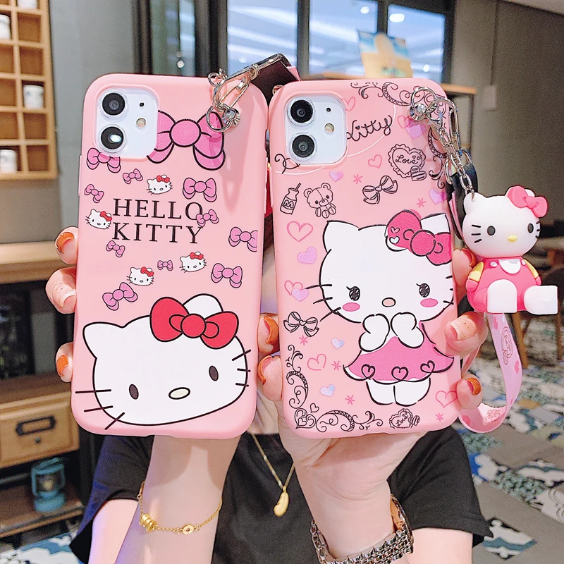 Cute Cartoon Hello Kitty Animals Silicone Case With Bracket Neck Rope For iPhone 11 Pro Max X XS Max XR 8 7 6 6S Plus SE2 cases Cute Cartoon Hello Kitty Animals Silicone Case With Bracket Neck Rope For iPhone 11 Pro Max X XS Max XR 8 7 6 6S Plus SE2 cases