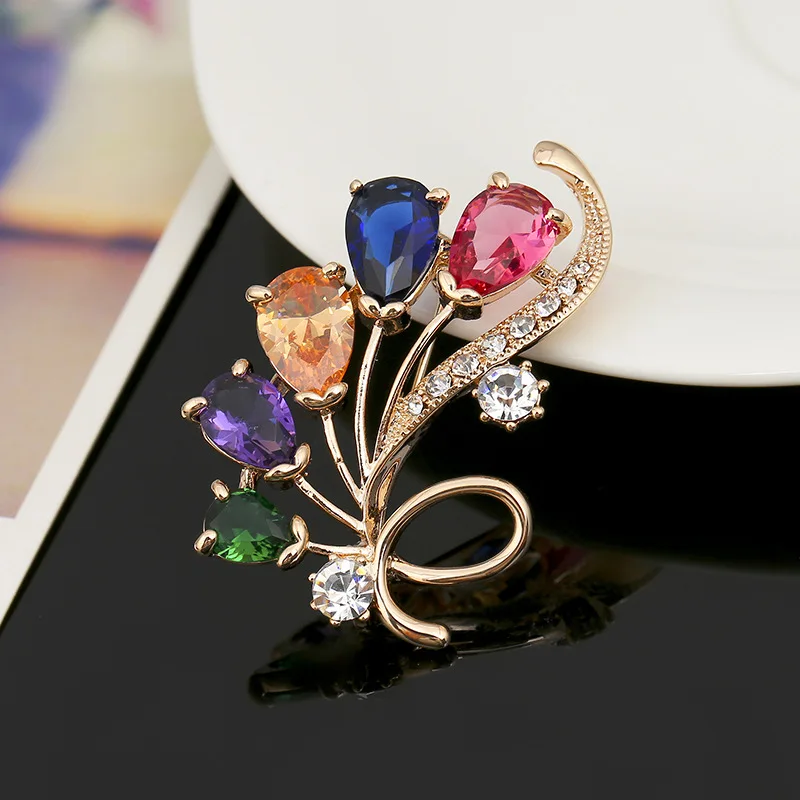 

Korean-style Top Grade Alloy Zircon Brooch Suit Accessories Corsage Brooch Colorful Bouquet Fashion Brooch