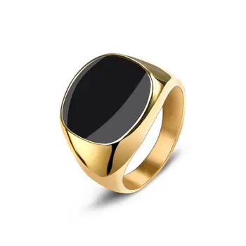

Jiayiqi Stainless Steel Ring Gold Flat Top Rings for Men Male Jewelry Gift