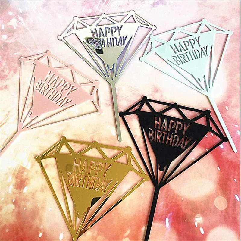 

Creative Mirror Acrylic Happy Birthday Cake Topper Insert Card Cake Letter Flag Birthday Party Cake Decorations Supplies
