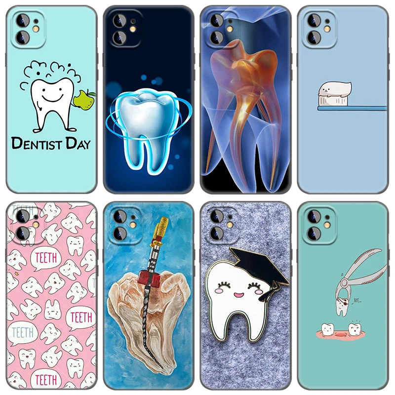 Dentist Tooth Pattern Phone Case For Apple iPhone 13 12 Mini 11 Pro Max XR X XS MAX 6 6S 7 8 Plus 5 5S SE 2020 Black Cover Coque iphone 13 magnetic case