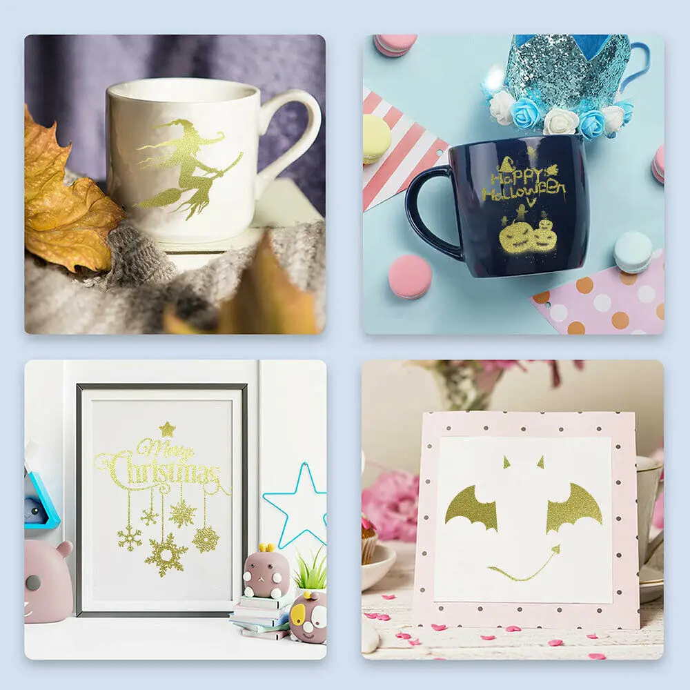 Glitter Gold Adhesive Craft Vinyl Glass Metal Making Sign for cut Sticker Paper Party Wall Cup Letters Decor DIY Roll