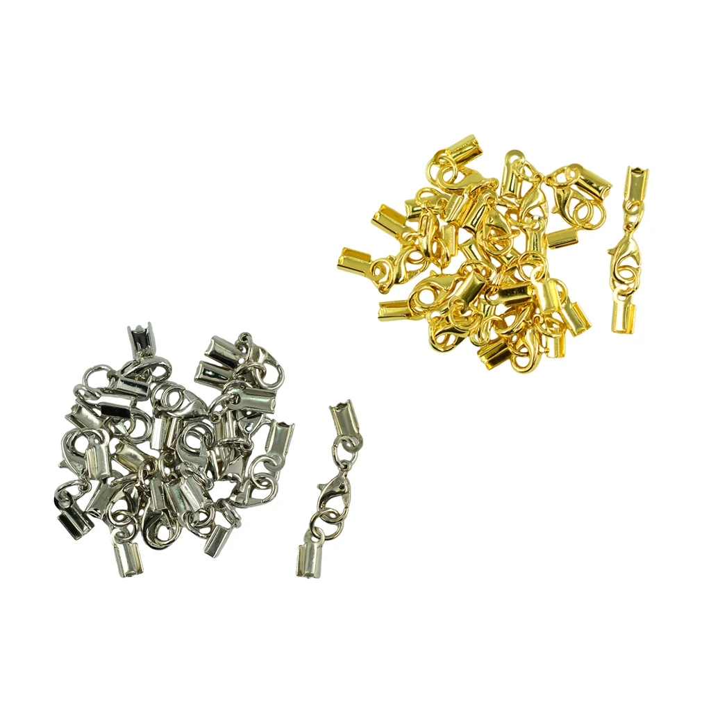 24pcs Lobster Clasp Clip Fold Over Cord End Crimp Caps For Jewelry Making