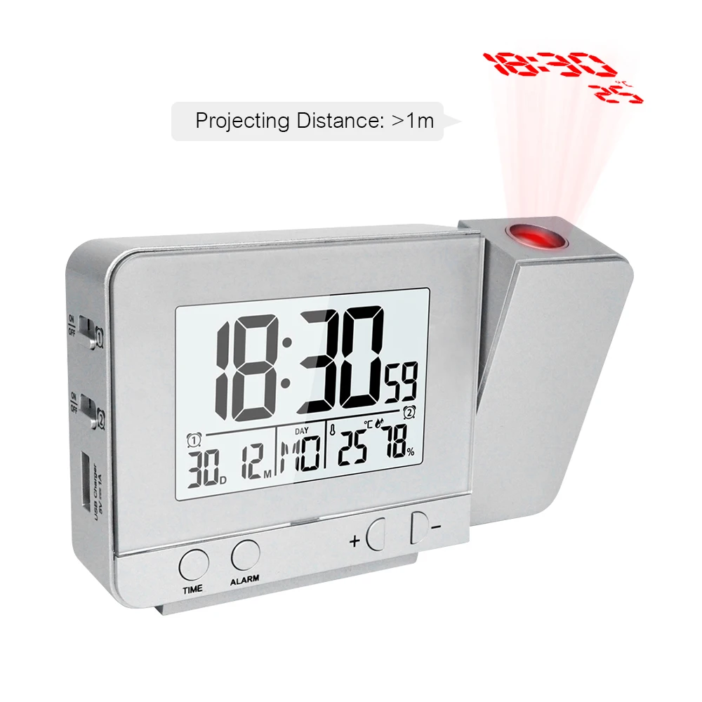 Projectie Wekker Voor Slaapkamer Met Thermometer Hygrometer Usb Charger Digitale Project Plafond Klok Dimbare Led Display