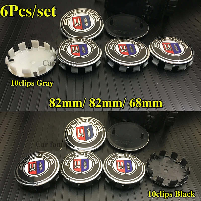 

6pcs/set Dustproof 68MM Car Wheel Center Hub caps Rim Caps Car-styling +82MM Auto Bonnet Trunk Rear Logo Emblems For bmw Series