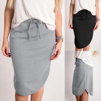 

2020 New Arrival Ladies Skirts Knee Length Cotton Women Sexy Fashion Hight Waist Pure Color Skirt Summer Elastic Short Skirt