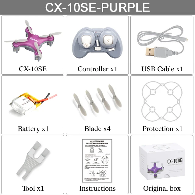 CX-10SE Mini Dron Quad Copter Pocket Drone Remote Control Kid Toy 4CH 3D Flips RC NaNo Quadcopter Helicopter RTF VS H20 - Цвет: Purple With box