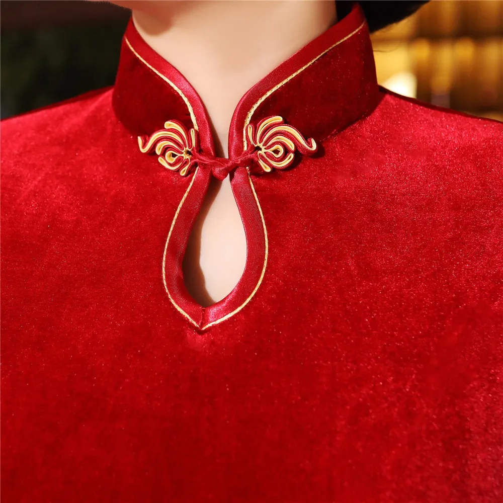 Шанхай история бархат Cheongsam китайское платье вышивка Qipao длинное
