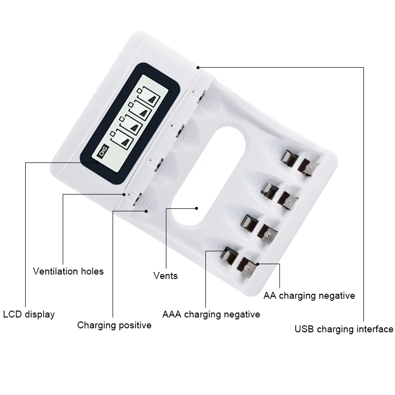 PAlO Trave USB зарядное устройство Smart lcd интеллектуальное перезаряжаемое зарядное устройство для Ni-Cd Ni-MH AA/AAA батареи+ 4 шт. AA+ 4pcsAAA батареи