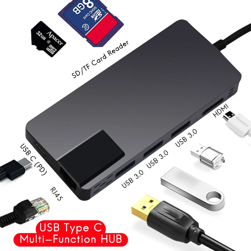 

USB C HUB Type C HUB to HDMI Ethernet RJ45 Multi USB 3.0 Port PD 2.0 Charging Power Adapter For MacBook Pro Air Dock USB-C HUB