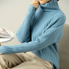 2020 New Fashion Sweater Women Turtleneck 100% Wool Knitting Loose Style Pullovers Hot Sale Long Sleeve Female Jumpers