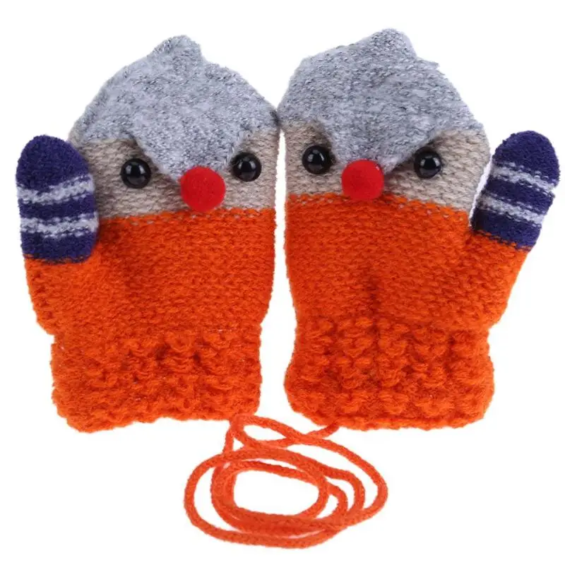 Детские зимние милые вязаные эластичные плотные флисовые перчатки с изображением животных из мультфильмов - Цвет: Оранжевый