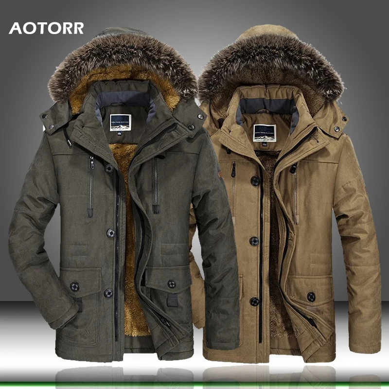 Новая зимняя куртка мужская Толстая Повседневная мужская с меховым воротником ветрозащитная парка размера плюс 6XL бархатное теплое пальто Мужская брендовая одежда