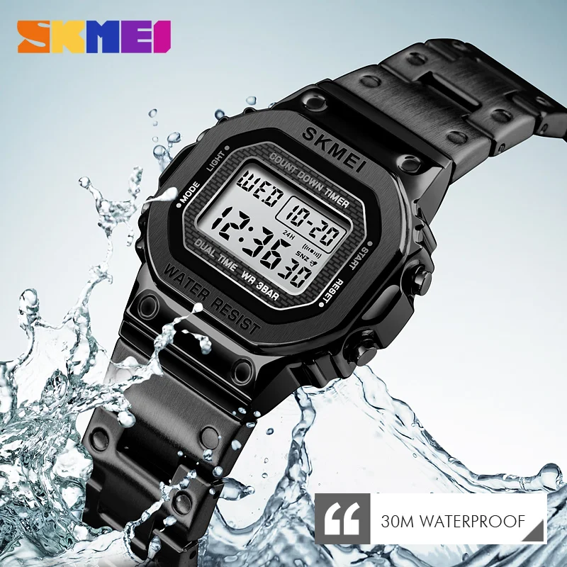 Price SKMEI Retro Fashion Digital Watch Women 30M Waterproof Multi Function Watch Stainless Steel Strap reloj digital mujer 1433 ClocK