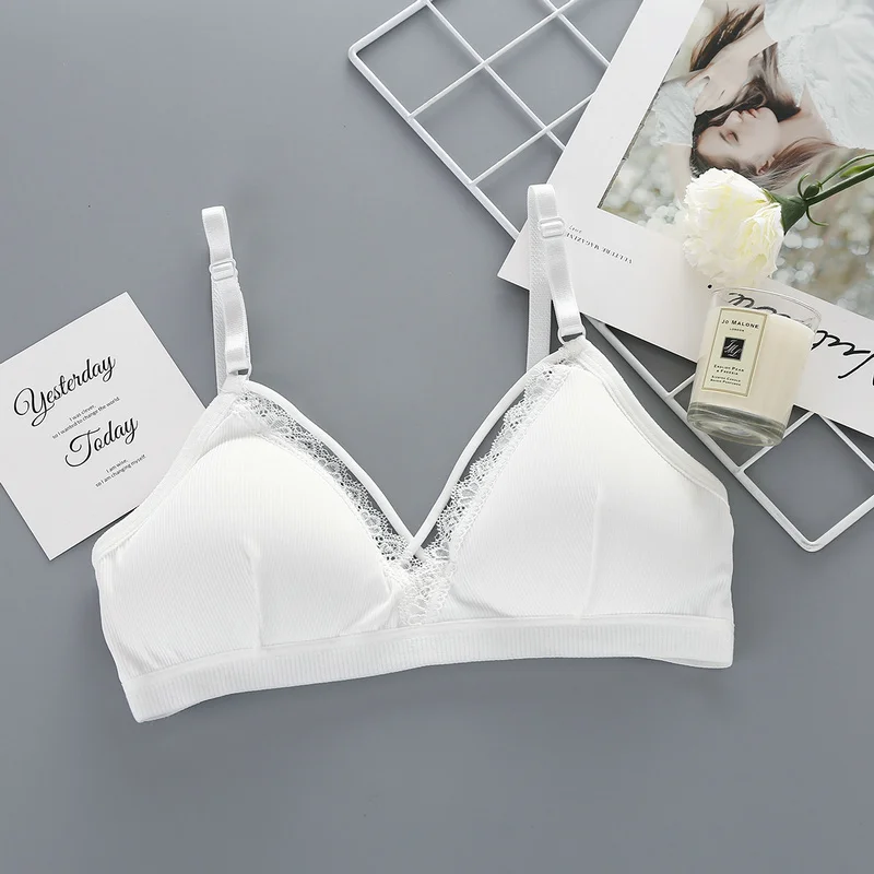 White New ice silk thread wrapped chest, sexy lace beauty back no steel ring bra adjustable shoulder strap - Цвет: White
