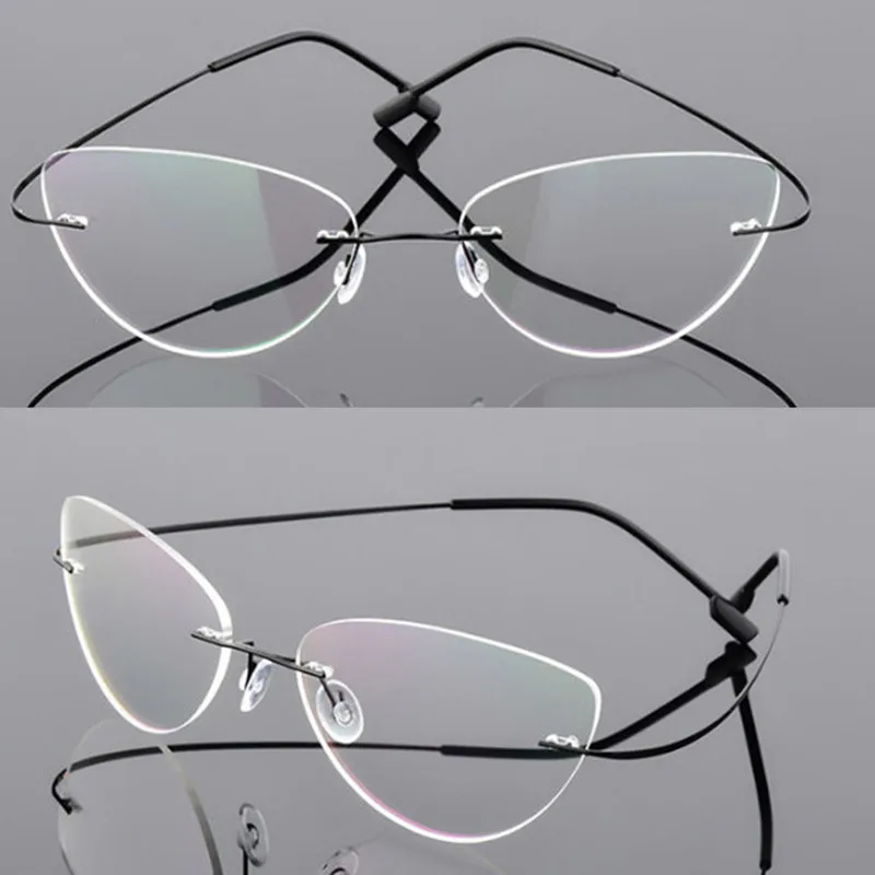 New Cat eye women Titanium Alloy Rimless myopia glasses Nearsighted Glasses prescription glasses