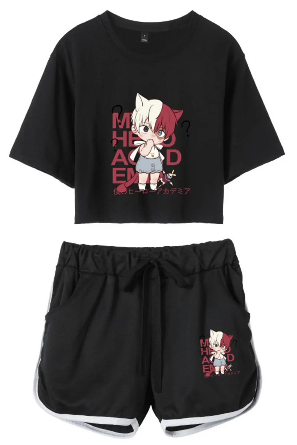 

Anime My Hero Academia Todoroki Shoto Cosplay Costume 3D Print Crop Top Shorts Two Piece Sets