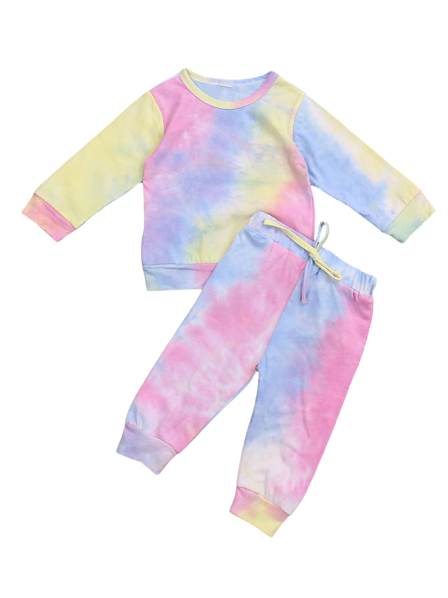 0-4Years Kids Baby Girl Tie Dye Pajama Sets Fall Winter Cotton Sleepwear Long-sleeved Pullover Top+Elastic Waist Long - Цена: 326,88 - 352,83 руб.