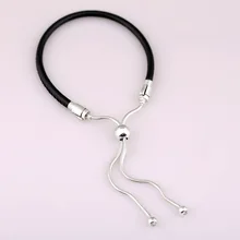 925 пробы серебряный браслет Moments кожа с регулируемой скользящей Пряжка для браслета на запястье Fit бисера Шарм Diy Европа ювелирные изделия