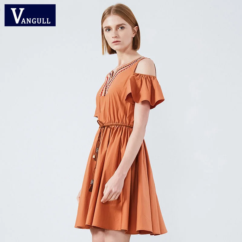Vangull элегантное платье с v-образным вырезом разноцветное вышивкой женское