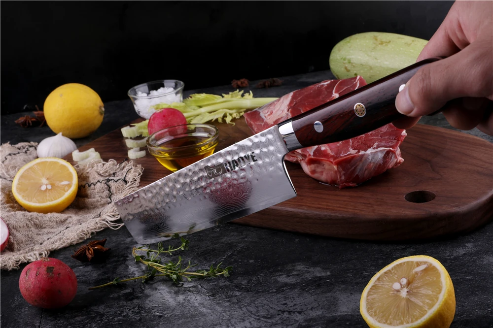 7 дюймов Дамасская сталь nakiri японские Профессиональные Кухонные ножи для овощей мясо отбивной острым широким лезвием с ручкой из палисандра