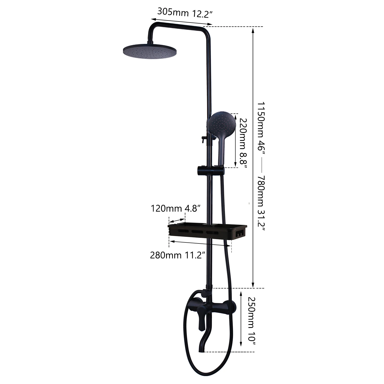 Shower Set A3 JIENI набор для душа с черной росписью, матовый черный смеситель для ванны и полка для хранения, смеситель для душа, кран - Цвет: Shower Set A3