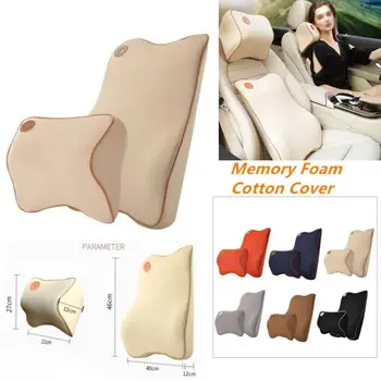 

Durable Car Headrest Neck Support Pillow Lumbar Backrest Pillow Set Space Memory Car Cotton Cushion