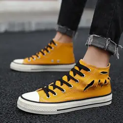 Желтые высокие кроссовки парусиновые мужские классические парусиновые туфли со шнуровкой мужские кроссовки 2019 модные трендовые уличные