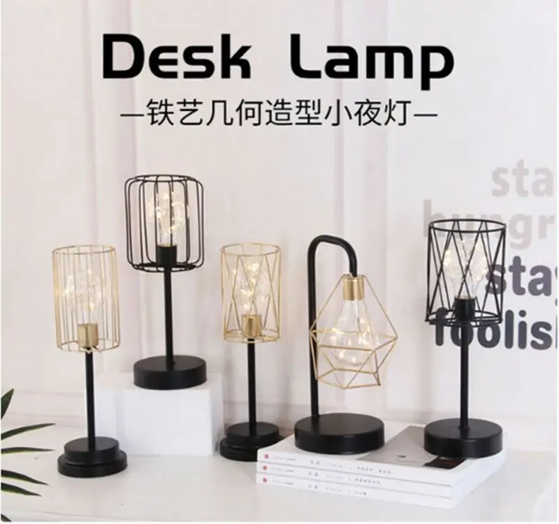Party Event Supplies Nordic Style 3D Geometric Metal Industrial Tea Light Bed Side Home Decor Light Portable Lighting Accessorie