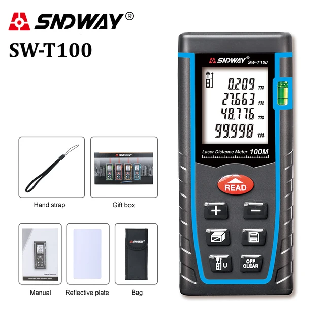 SNDWAY laser distance meter 40M 60M 80M 100M rangefinder trena laser tape range finder build measure device ruler test tool SW-T100 100M