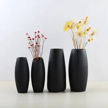 

Simple black porcelain vase Vintage container European handicraft vase DIY home living room garden decoration CY52516