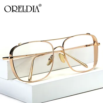 

2019 New Oversized Metal Glasses Frame Women Fashion Luxury Brand Gold Silver Frames Clear Flat Mirror Optical Computer Glasses