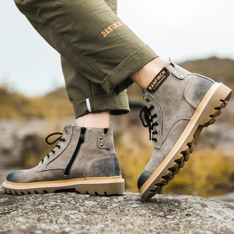 KATESEN Autumn Winter plush warm genuine leather men boots all season work shoes man ankle boot with fur black Outdoor boots KATESEN Autumn Winter plush warm genuine leather men boots all season work shoes man ankle boot with fur black Outdoor boots